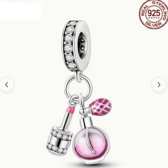 Sterling Silver Miniature Design Cute Perfume & Lipstick Novel charms Pendant - Picture 1 of 3